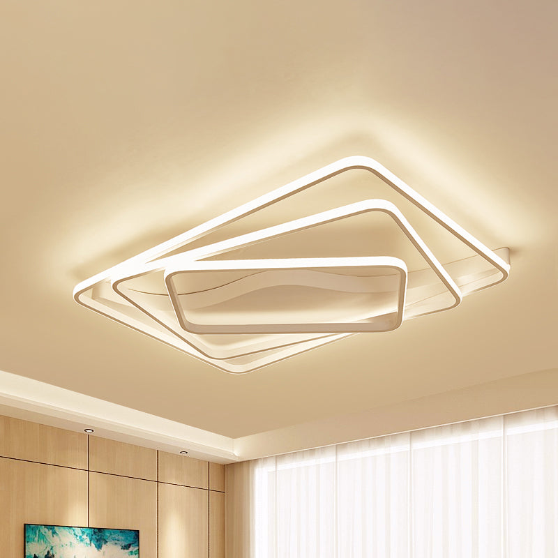 LED Bedroom Flush Mount with Square/Rectangular Acrylic Shade White/Brown Ceiling Lamp in Warm/White Light