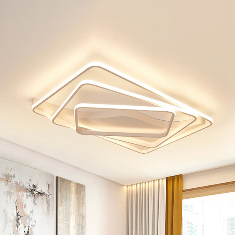 LED Bedroom Flush Mount with Square/Rectangular Acrylic Shade White/Brown Ceiling Lamp in Warm/White Light