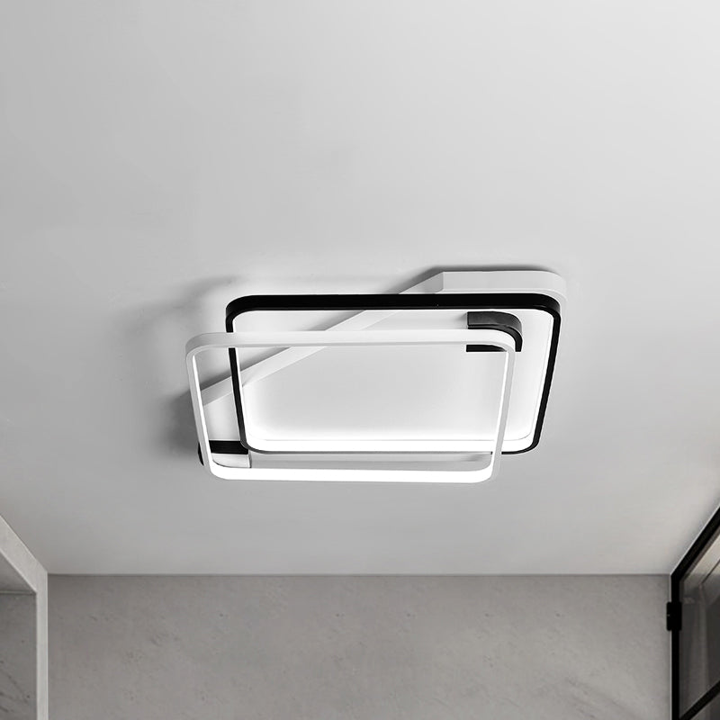 18"/22"27.5" Wide Acrylic Rectangular Ceiling Light Modern LED Black and White Flushmount in Warm/White Light