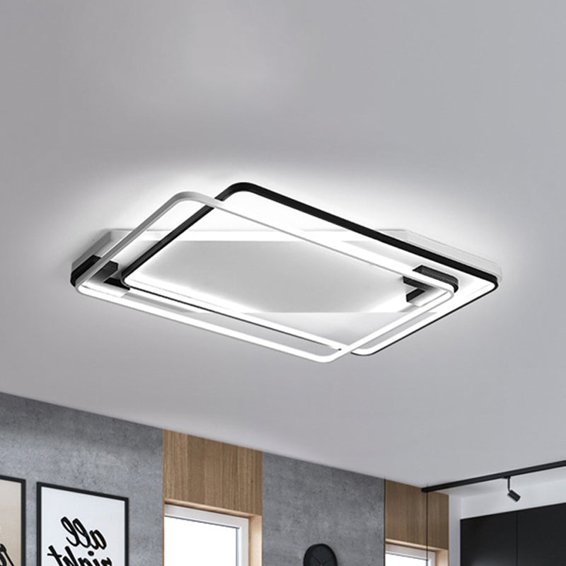 Lámpara de techo rectangular acrílica de 18 "/ 22" 27,5 "de ancho, LED moderno, montaje empotrado en blanco y negro, luz blanca/cálida