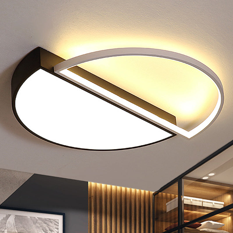 Semicircle Flush Lamp Modern Metal LED Black/White Ceiling Mounted Fixture with Acrylic Diffuser in White/Warm Light, 18"/21.5" Wide