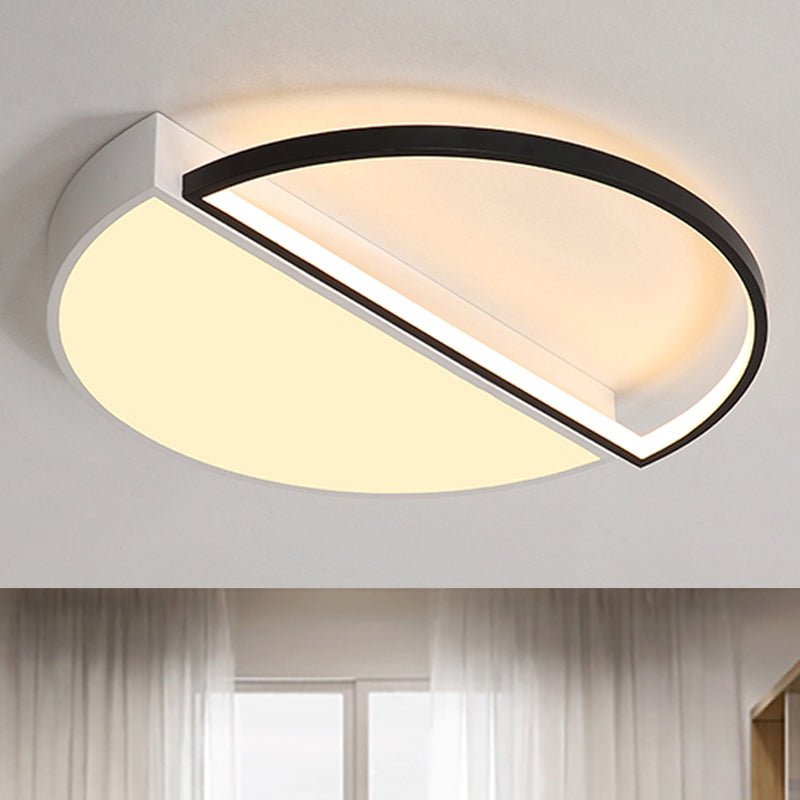 Semicircle Flush Lamp Modern Metal LED Black/White Ceiling Mounted Fixture with Acrylic Diffuser in White/Warm Light, 18"/21.5" Wide