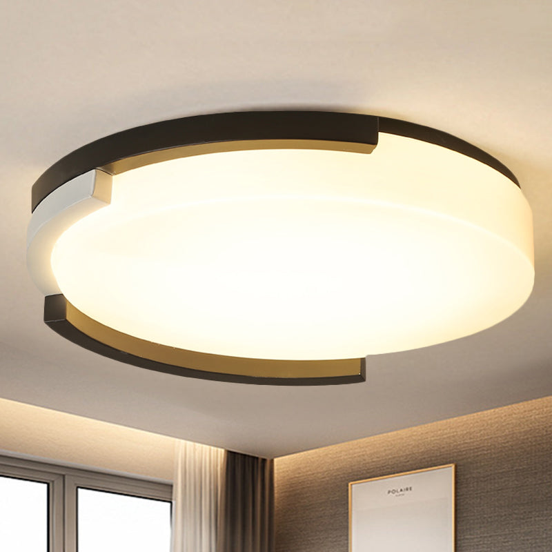 Round Flush Lamp Simple Metal LED Black and White Ceiling Light Fixture with Acrylic Diffuser in White/Warm Light, 16.5"/20.5" Wide