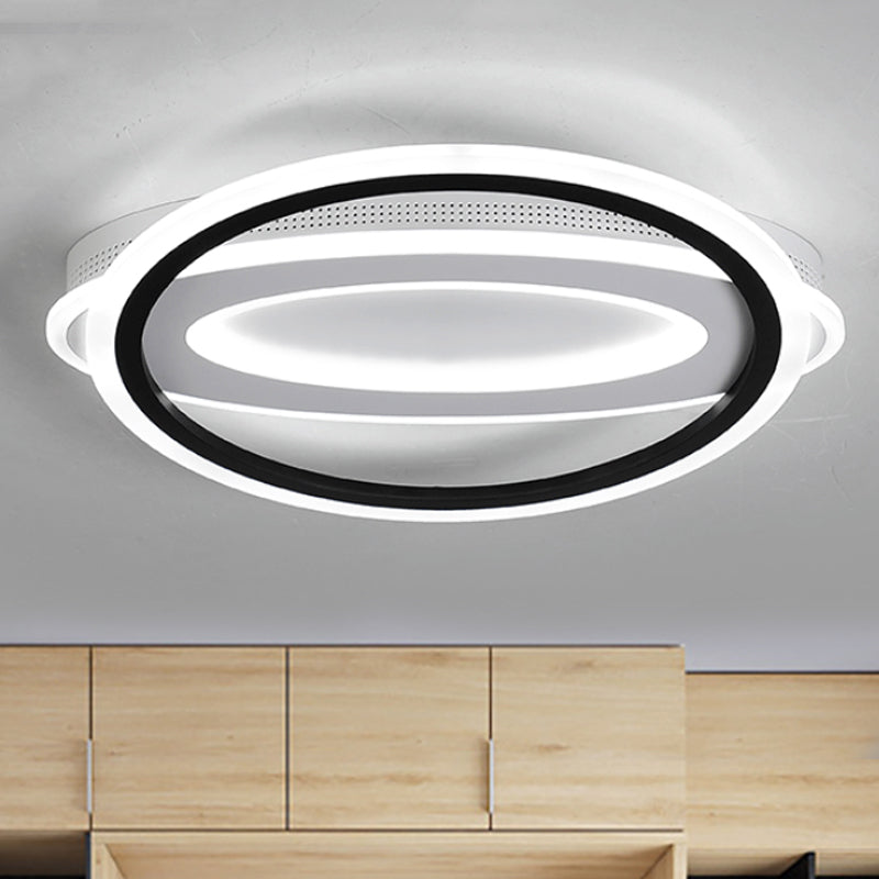 Elliptical Metal Flush Light Contemporary LED White Ceiling Lamp in White/Warm Light, 16.5"/19.5"/23.5" Wide