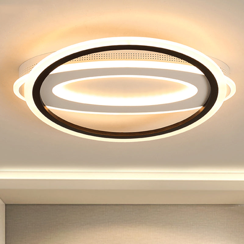 Elliptical Metal Flush Light Contemporary LED White Ceiling Lamp in White/Warm Light, 16.5"/19.5"/23.5" Wide