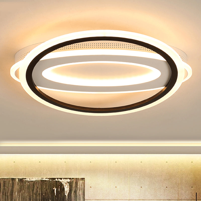 Elliptical Metal Flush Light Contemporary LED White Ceiling Lamp in White/Warm Light, 16.5"/19.5"/23.5" Wide