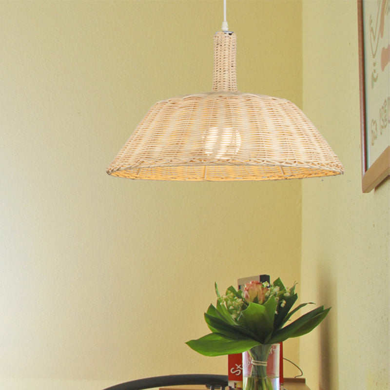 Landstijl Handgeweven hangluchting met schuurschaduw Rattan 15 "/19" W 1 bol Indoor Suspension Lamp in Beige