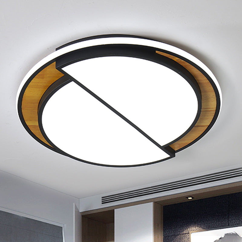 Semicircle Flush Lighting Modern Metal LED Black/White Ceiling Mounted Fixture in White/Warm Light, 16.5"/20.5" Wide