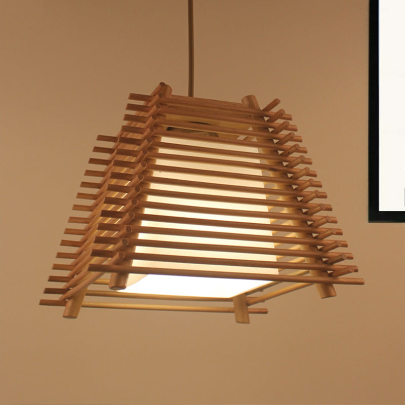 Suspension trapézoïde en bois pendentif japonais 1 lumière en bois suspendu en bois avec une teinte en verre blanc pour chambre à coucher