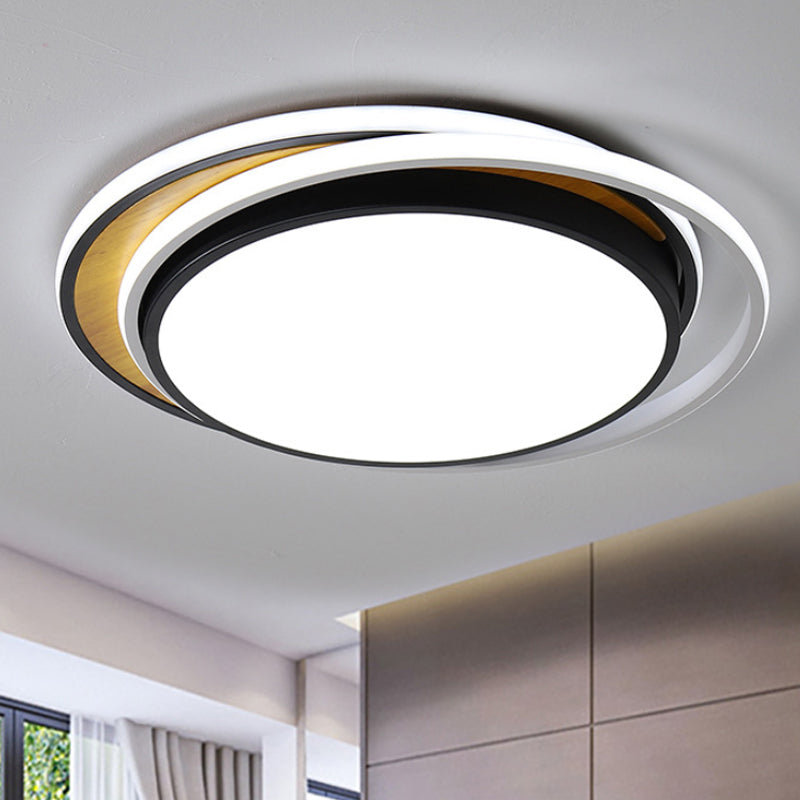 Round Flush Mount Lighting Modern Metal LED Black/White Ceiling Light Fixture in White/Warm Light, 19"/23" Wide