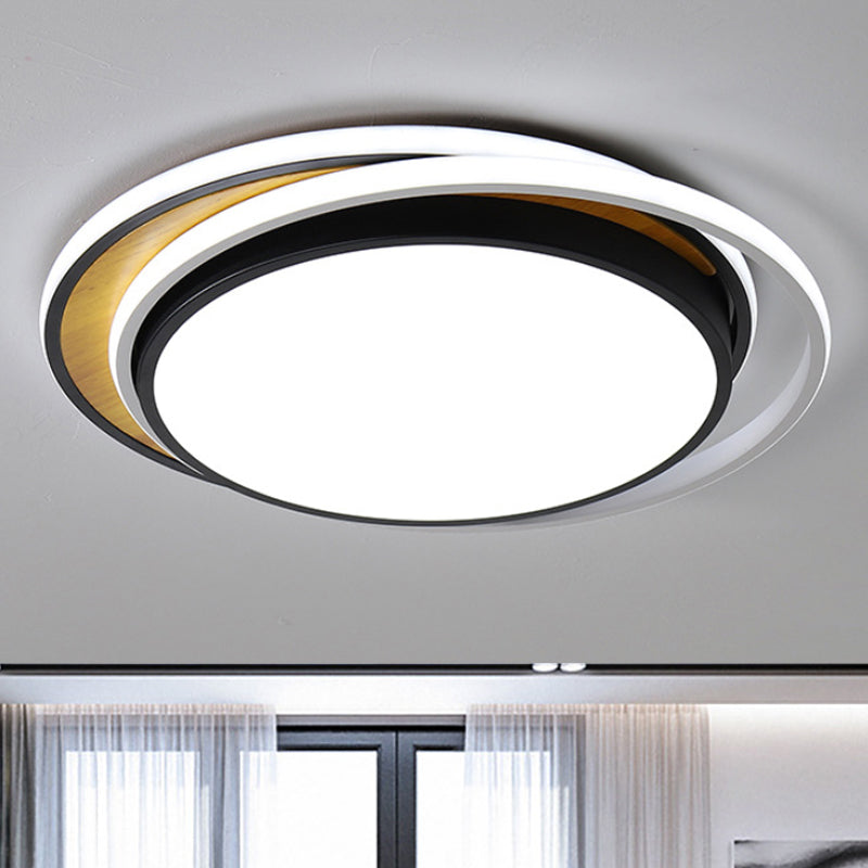 Round Flush Mount Lighting Modern Metal LED Black/White Ceiling Light Fixture in White/Warm Light, 19"/23" Wide