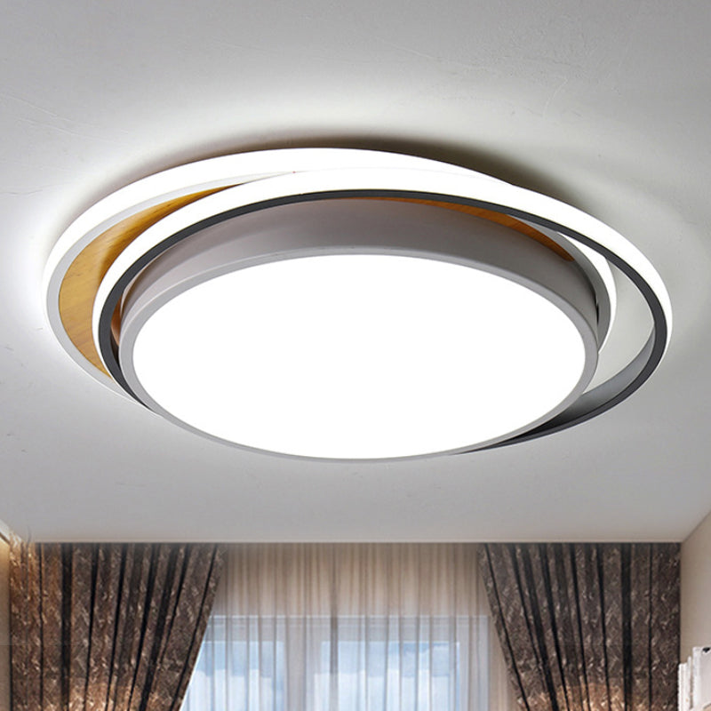 Round Flush Mount Lighting Modern Metal LED Black/White Ceiling Light Fixture in White/Warm Light, 19"/23" Wide