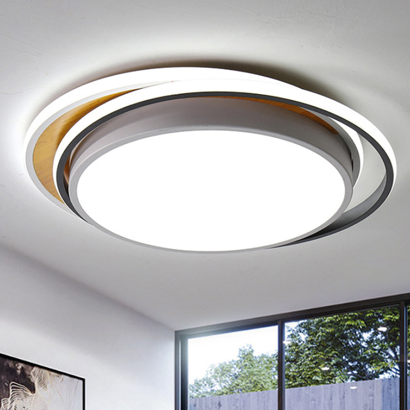 Round Flush Mount Lighting Modern Metal LED Black/White Ceiling Light Fixture in White/Warm Light, 19"/23" Wide