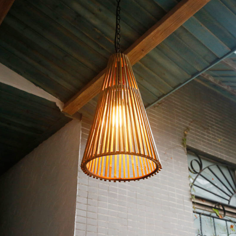 Bambou Bamboo Cone Cone Shade Pendante Light Vintage One Bulbe Natural Wood Suspension Lampe avec chaîne réglable