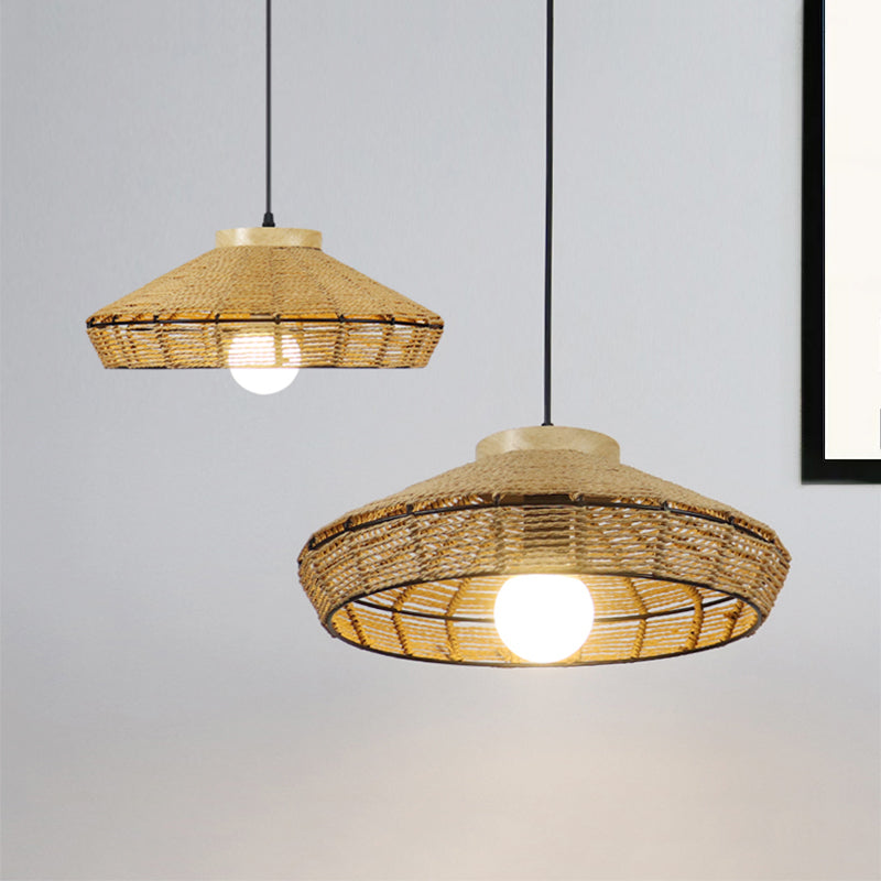 Straw Rope Barn Shade Hanging Light Rustic Single Head Beige Pendant Lamp for Living Room Restaurant