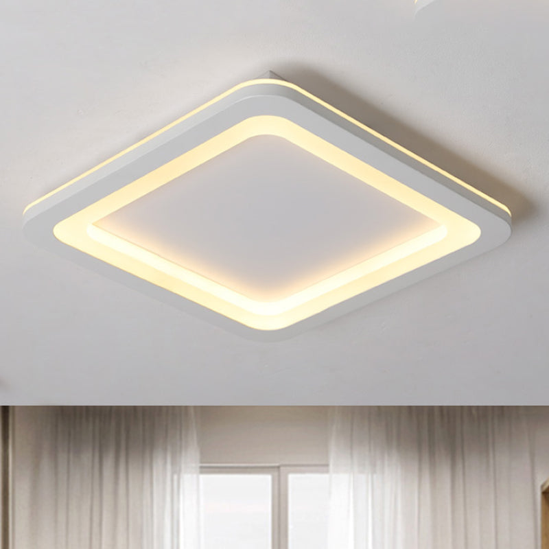 Plafoniera quadrata a LED bianca con illuminazione a incasso semplice in metallo, luce bianca/calda, larghezza 10"/14,5"/19"