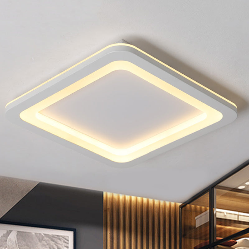 Square Flush Lighting Simple Metal LED White Ceiling Light Fixture in White/Warm Light, 10"/14.5"/19" Wide