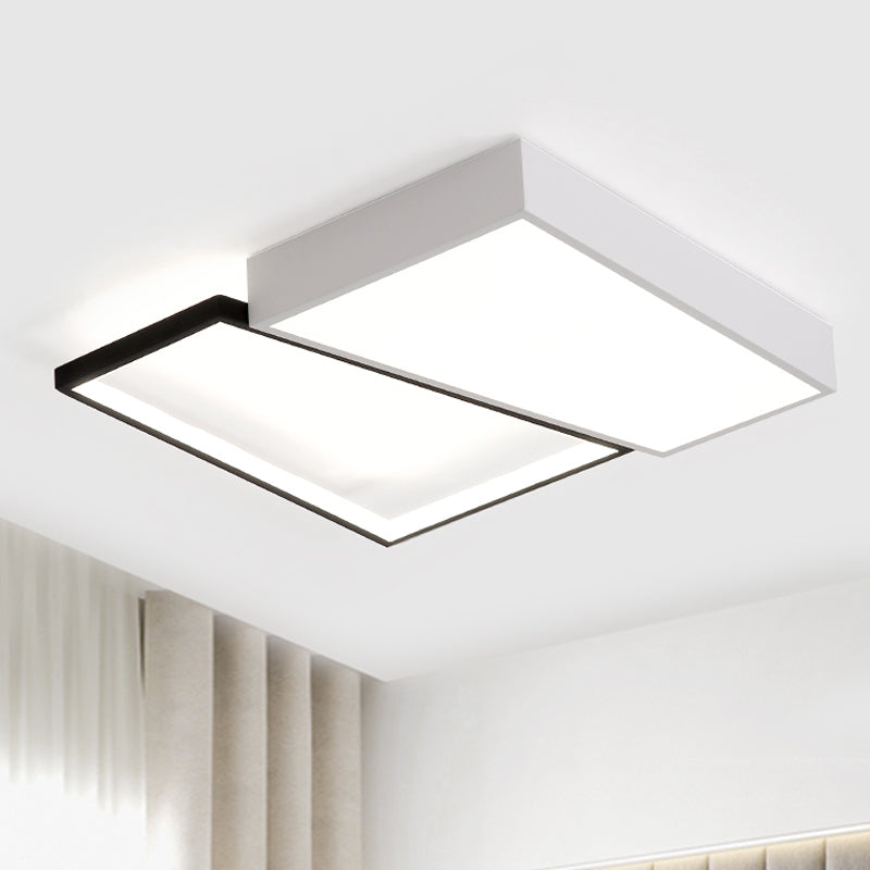 Black/White Trapezoid Flush Mount Lighting Simplicity LED Metal Ceiling Light Fixture in White/Warm Light, 18"/21.5" Wide