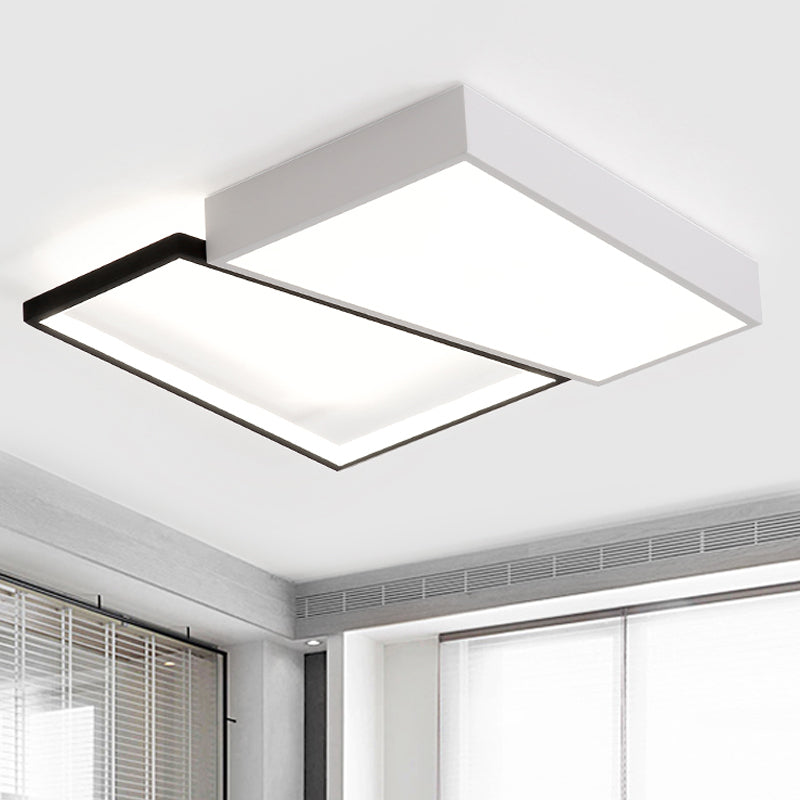 Black / White Trapezoid Flush Mount Lighting Simplicity LED Metal Ceiling Light Fixture in White / Warm Light, 18 "/21.5" Wide