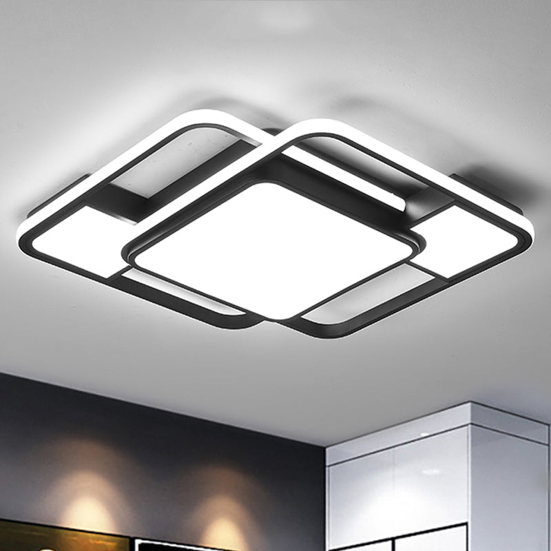 Plafonnier LED moderne en métal brique avec diffuseur givré en lumière blanche/chaude, 41,9 cm/52,1 cm de large