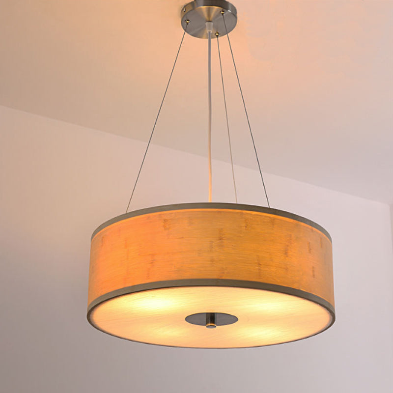 Bamboo Hand-Worked Pendant Light with Drum Shade Modern Style 5-Light Wood Ceiling Lamp