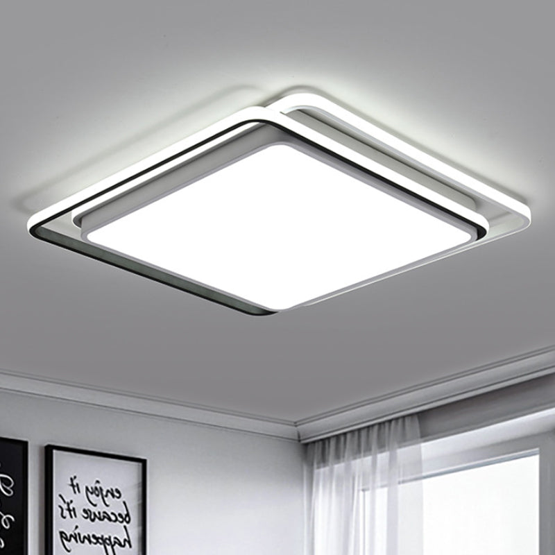 Plafonnier carré minimaliste plafonnier encastré en métal LED pour salon, blanc / lumière chaude, largeur 15 "/ 19"