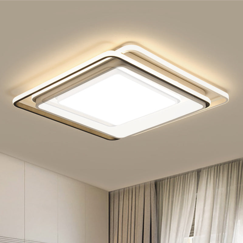 Plafonnier carré minimaliste plafonnier encastré en métal LED pour salon, blanc / lumière chaude, largeur 15 "/ 19"