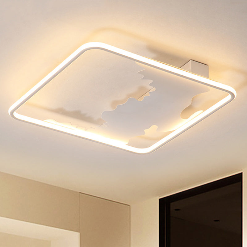 Quadratische Unterputzbeleuchtung, Art-Deco-Metall-LED-Deckenbeleuchtung in Weiß/Warmlicht, 16,5"/19,5"/23,5" breit