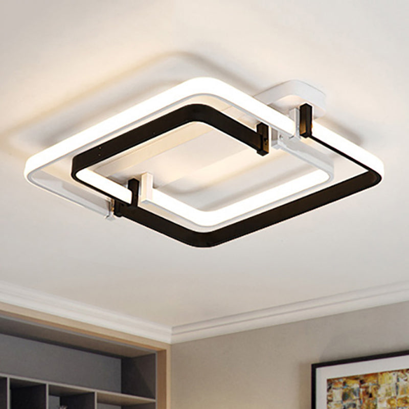 Round Edge Flush Ceiling Light Contemporary Metal LED Black/White Ceiling Mount Lamp in White/Warm Light, 18"/21.5" Wide