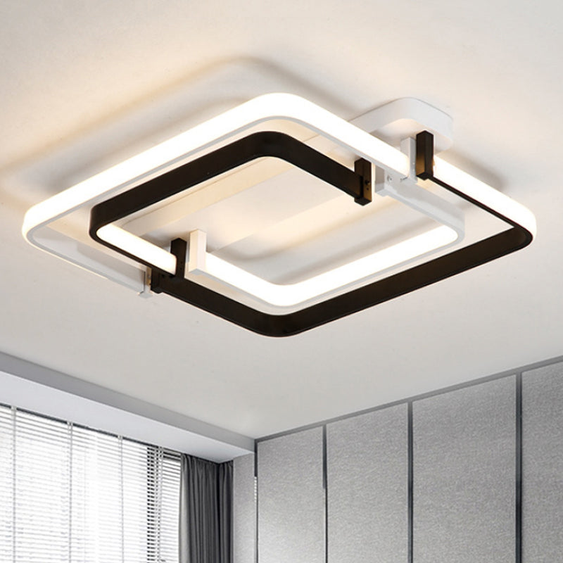 Round Edge Flush Ceiling Light Contemporary Metal LED Black/White Ceiling Mount Lamp in White/Warm Light, 18"/21.5" Wide