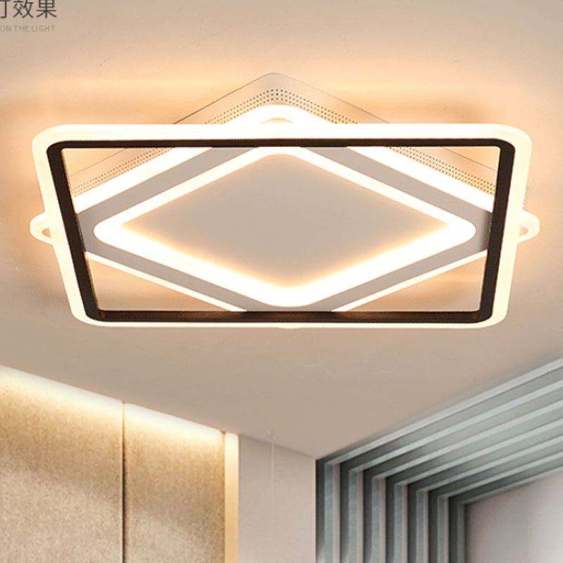 Square Metal Flush Mounted Lighting Modern LED White Ceiling Light Fixture in White/Warm Light, 16.5"/19.5"/23.5" Wide