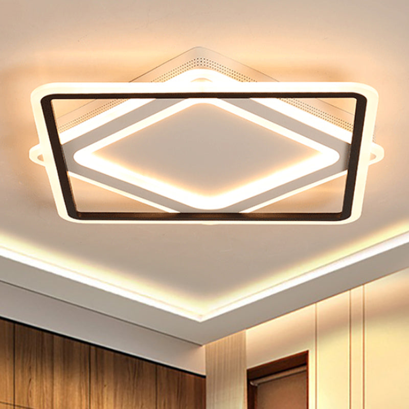 Square Metal Flush Mounted Lighting Modern LED White Ceiling Light Fixture in White/Warm Light, 16.5"/19.5"/23.5" Wide