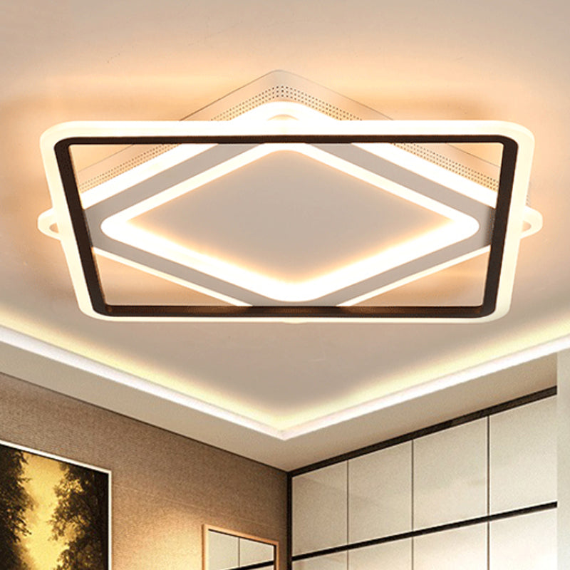 Square Metal Flush Mounted Lighting Modern LED White Ceiling Light Fixture in White/Warm Light, 16.5"/19.5"/23.5" Wide