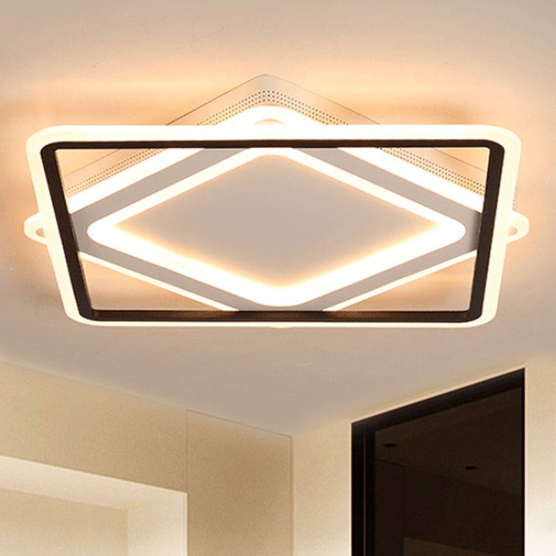 Square Metal Flush Mounted Lighting Modern LED White Ceiling Light Fixture in White/Warm Light, 16.5"/19.5"/23.5" Wide