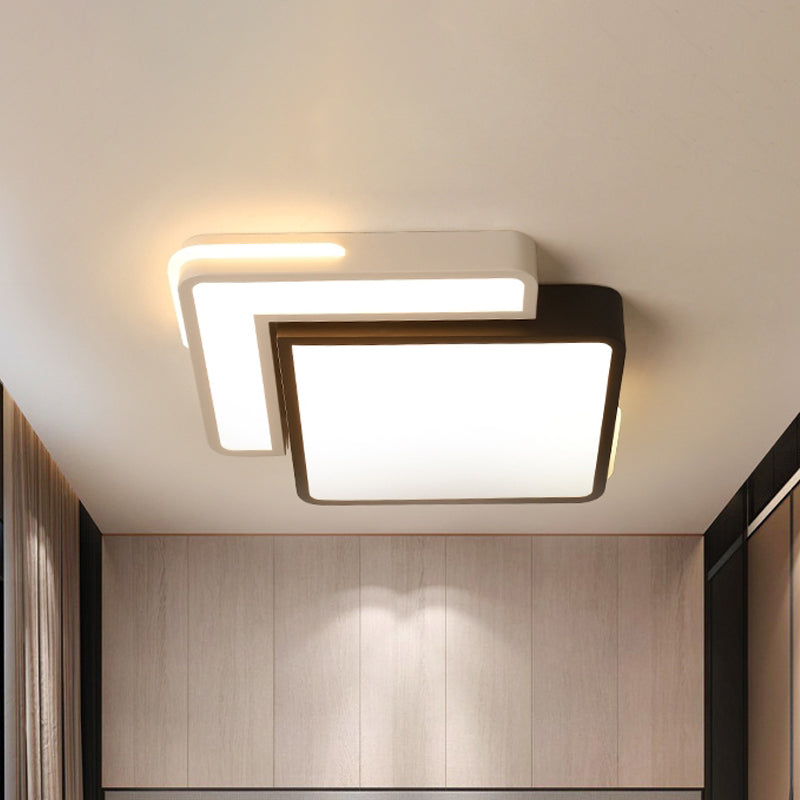 Moderna lampada da incasso a LED con paralume in acrilico Plafoniera quadrata/rettangolare in bianco e nero in luce bianca/calda, 20,5"/39" W