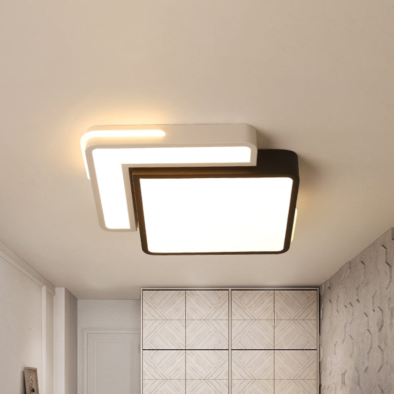 Moderna lampada da incasso a LED con paralume in acrilico Plafoniera quadrata/rettangolare in bianco e nero in luce bianca/calda, 20,5"/39" W