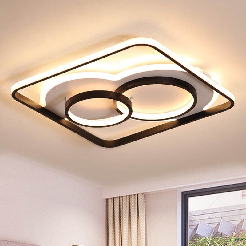 Minimale vierkante flush plafond Light Metal LED woonkamer plafond lamp in wit/warm licht, 19,5 "/23.5" breed