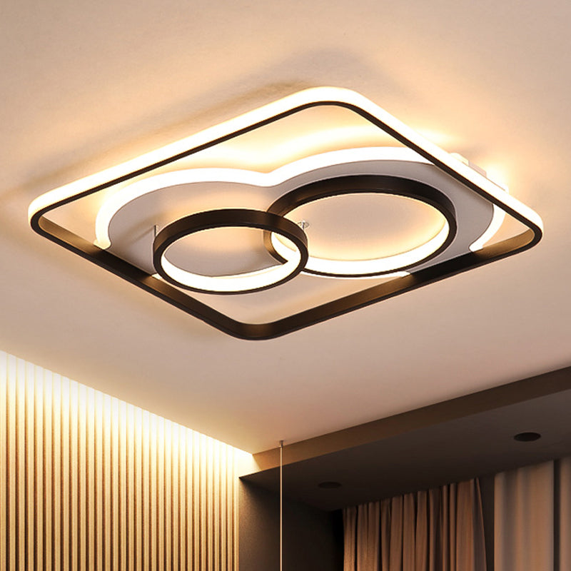 Plafoniera da soffitto a incasso quadrata minimale in metallo a LED per soggiorno in luce bianca/calda, larghezza 19,5"/23,5"