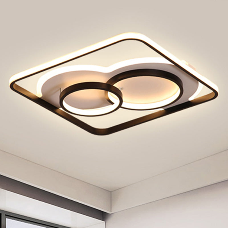 Minimale vierkante flush plafond Light Metal LED woonkamer plafond lamp in wit/warm licht, 19,5 "/23.5" breed