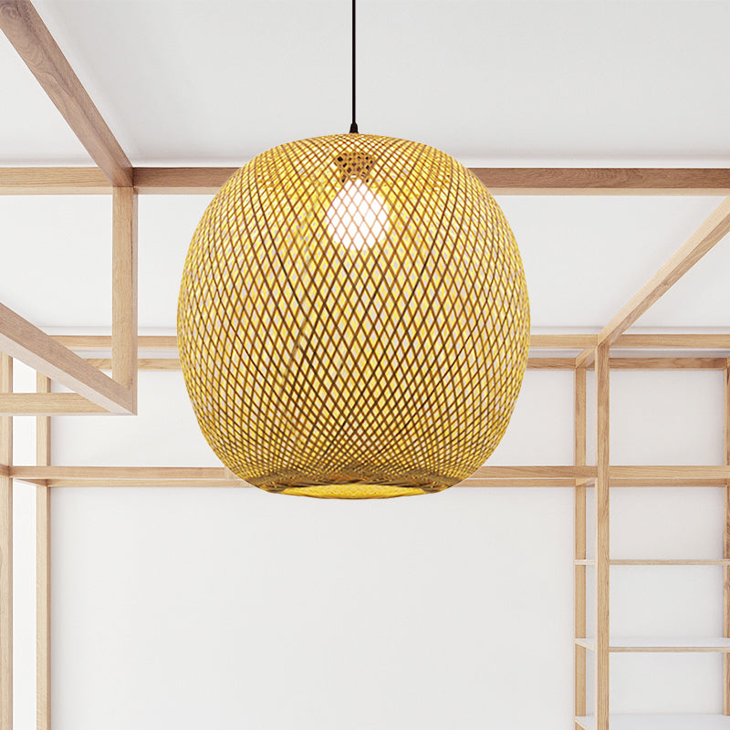 12"/17" Wide Ball Bamboo Pendant Ceiling Light Chinese 1 Light Wood/Brown Hanging Light for Kitchen Island