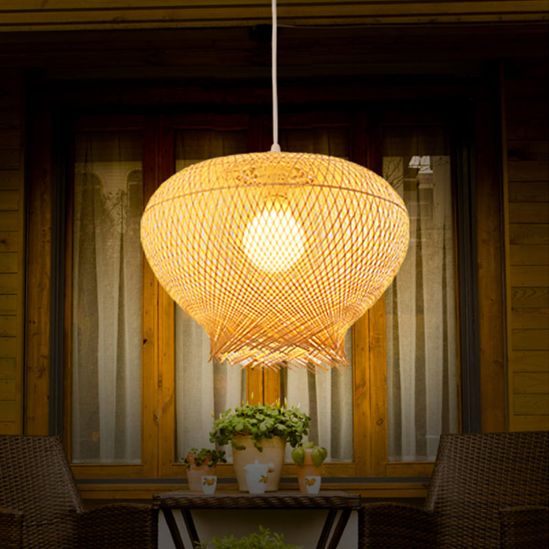 Bird Nest Bamboo Hanging Light Rustic 1 Light Beige Pendant Lamp for Restaurant Dining Room