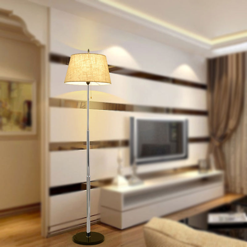 Tapered Floor Standing Lamp Modernism Fabric 1 Light Reading Floor Lamp in Beige with Base