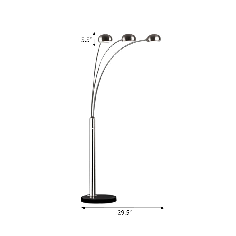 Metallbaum-ähnliche Bodenleselampe zeitgenössischer 3-Bulb-Silber-Stehlicht mit Halb-ORB-Schatten