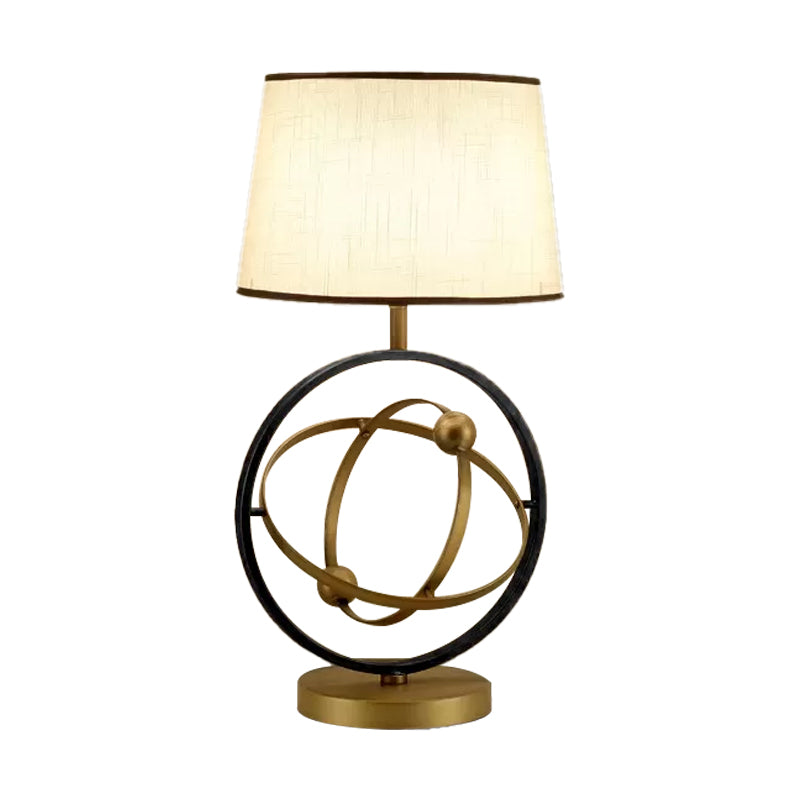 1-Light Bedroom Night Lamp Contemporary Bronze Fabric Table Light with Round Metal Base