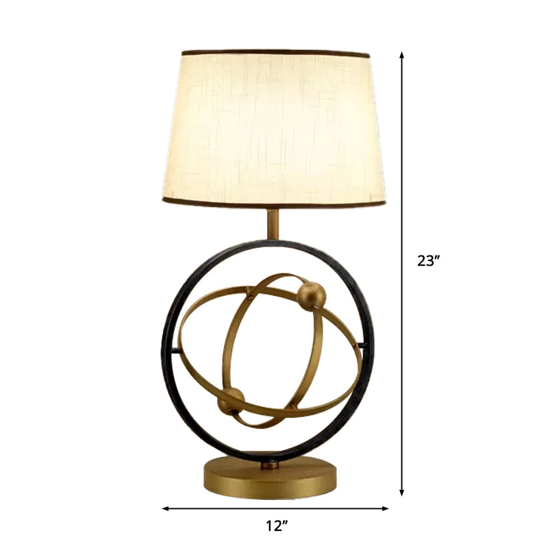 1-Light Bedroom Night Lamp Contemporary Bronze Fabric Table Light with Round Metal Base