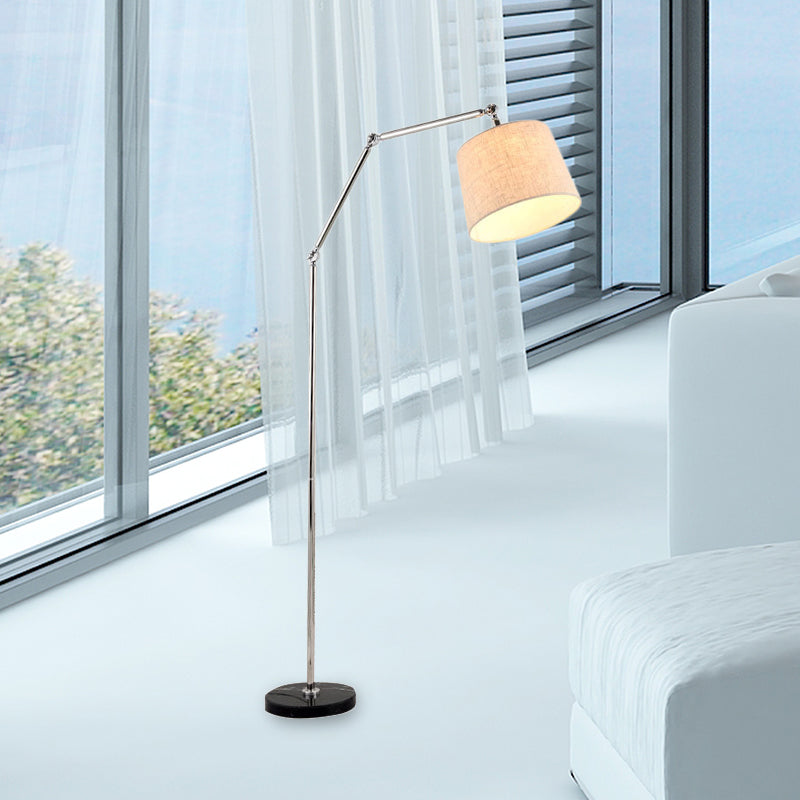 Fabric Tapered Reading Floor Lamp Contemporary LED Standing Light in Beige with Adjustable Arm