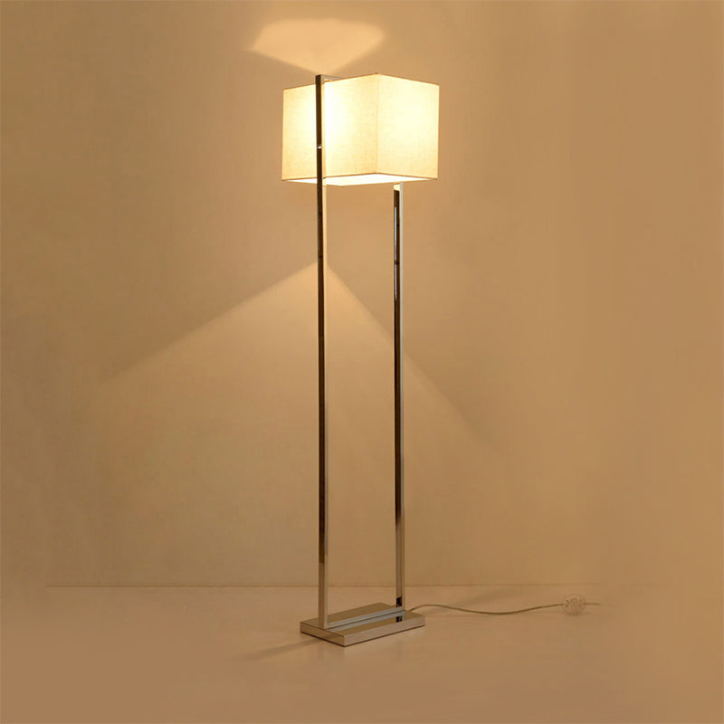 Rectangular Floor Standing Lamp Modernism Fabric Reading Floor Lamp in Beige with Metal Base