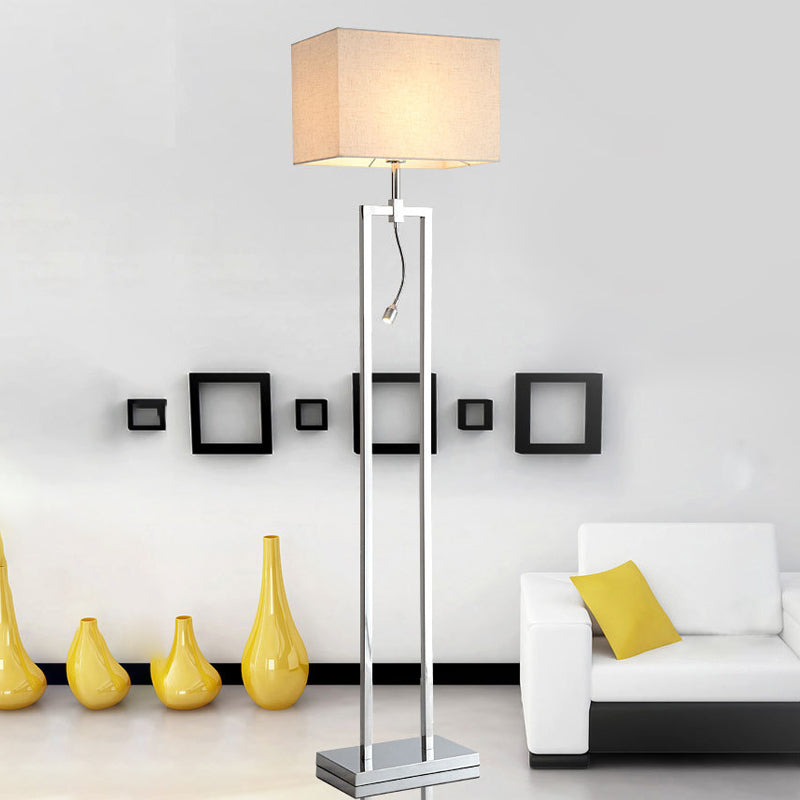 Fabric Rectangle Reading Floor Lamp Contemporary Standing Light in Beige with LED Spotlight