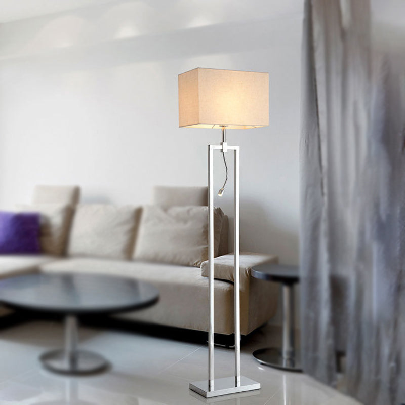 Fabric Rectangle Reading Floor Lamp Contemporary Standing Light in Beige with LED Spotlight