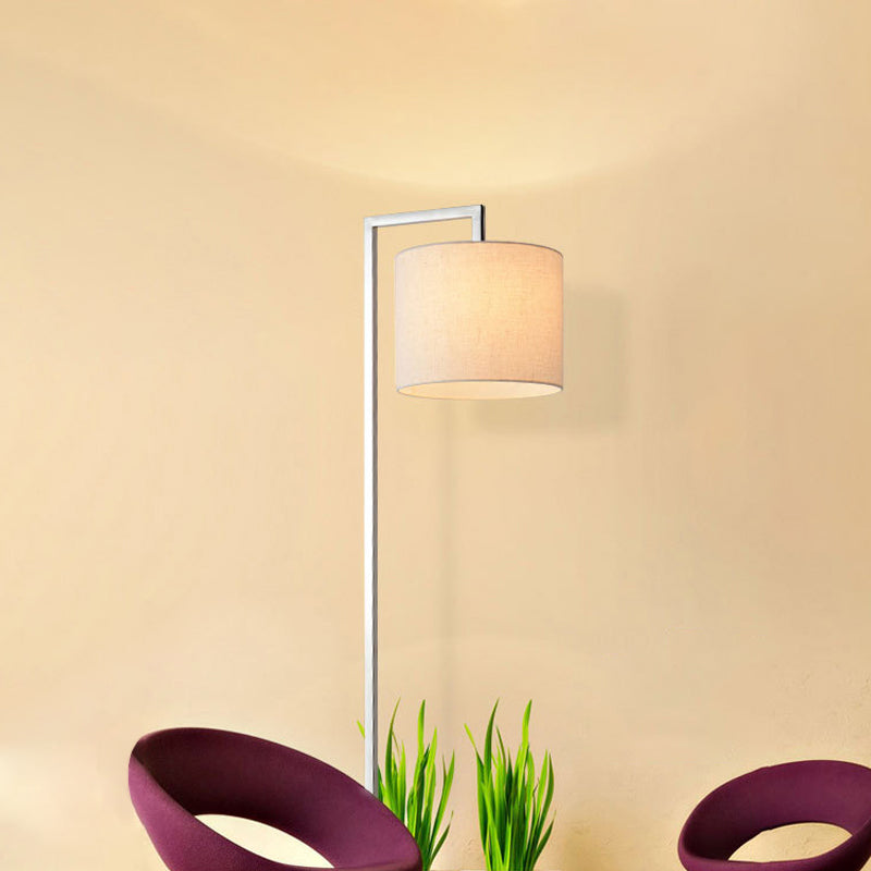 Beige Cylinder Reading Floor Lamp Modernism Fabric LED Standing Light for Living Room